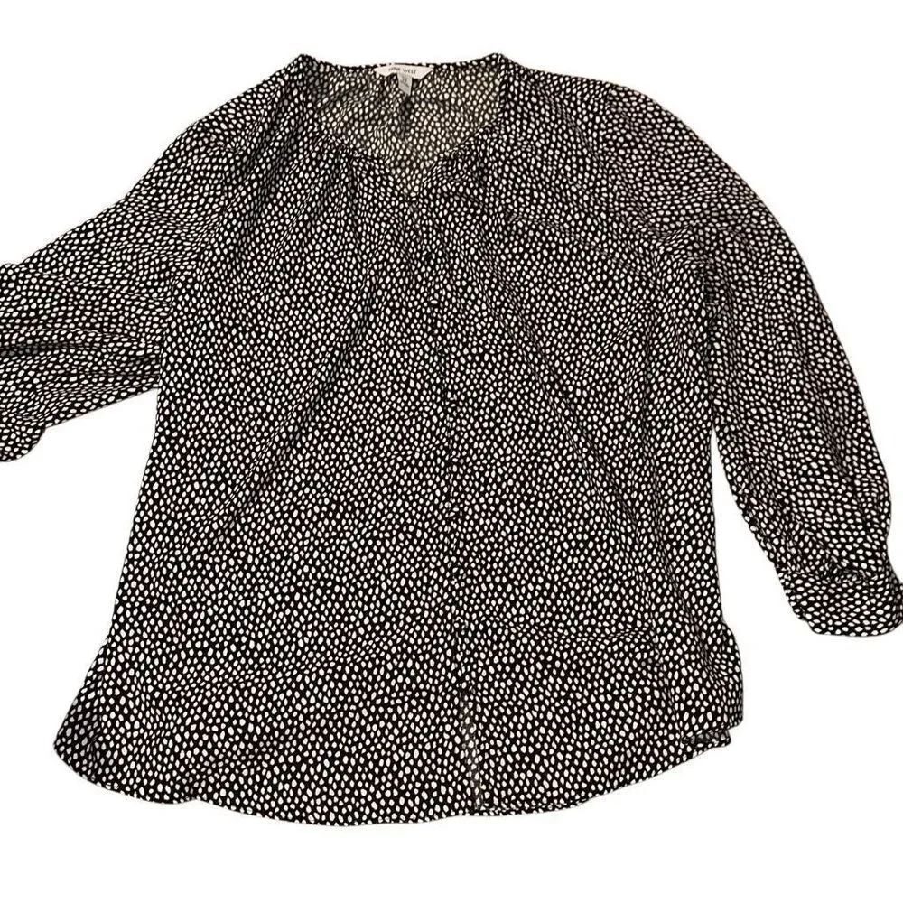 *New* Nine West Black Dot Abstract Button Front Balloon Sleeve Tunic Ladies 2X